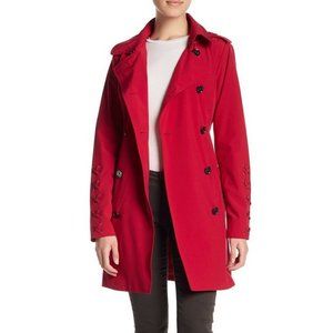 Lace Up Sleeve Hooded Trench Coat Jacket Raspberry